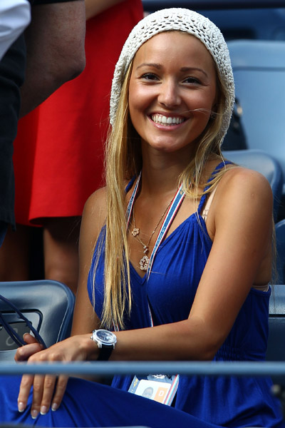 Jelena Ristic, wife of Novak Djokovic, in hat