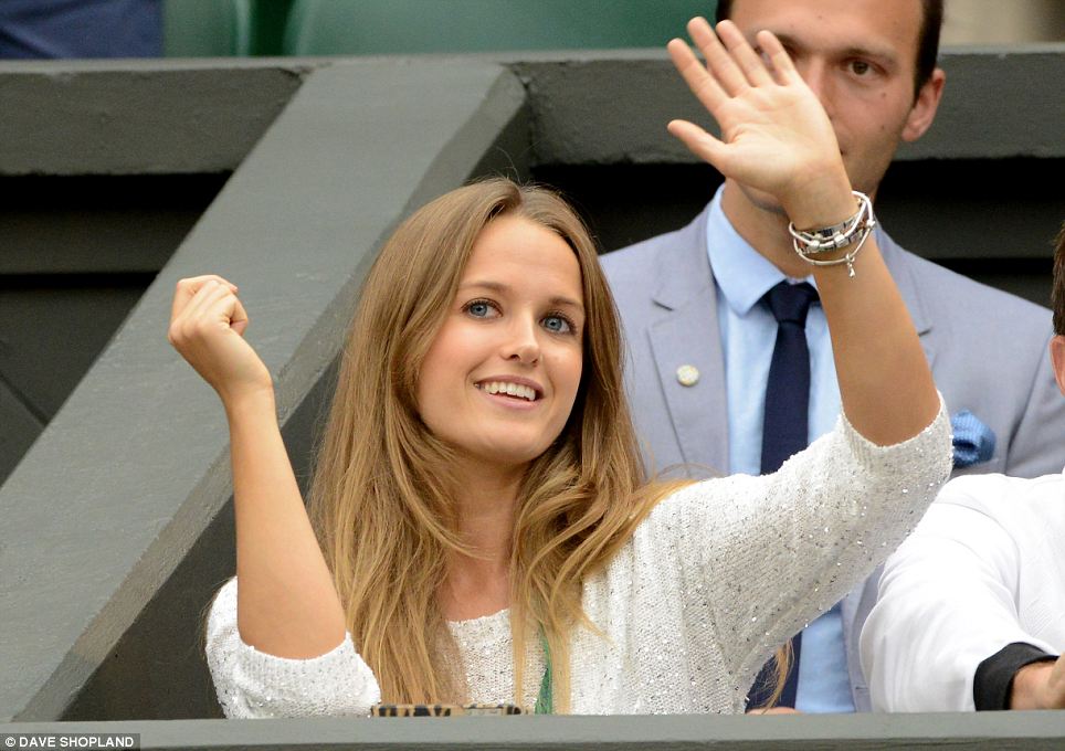 Kim Sears, Andy Murray's girlfriend, waving at Wimbledon