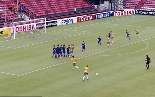 Liverpool's Jake Brimmer scoring free kick for Australia