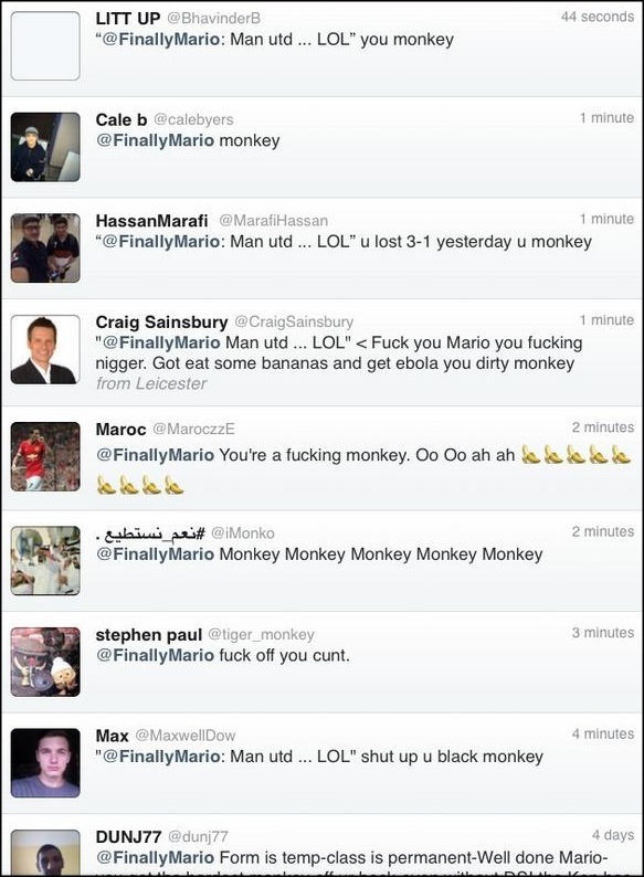 Racist Twitter responses to Balotelli 'LOL' tweet