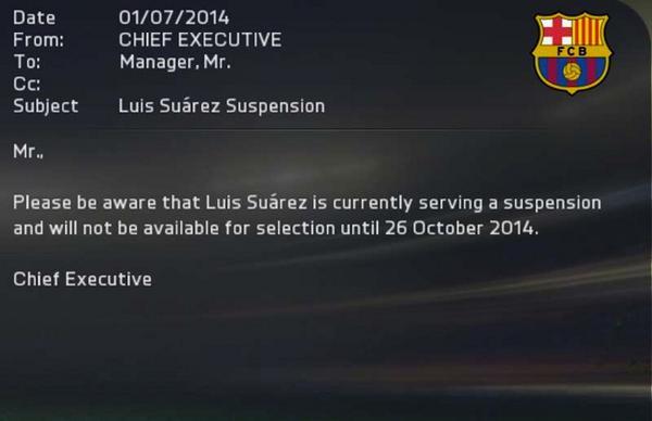 Suarez ban on FIFA 15