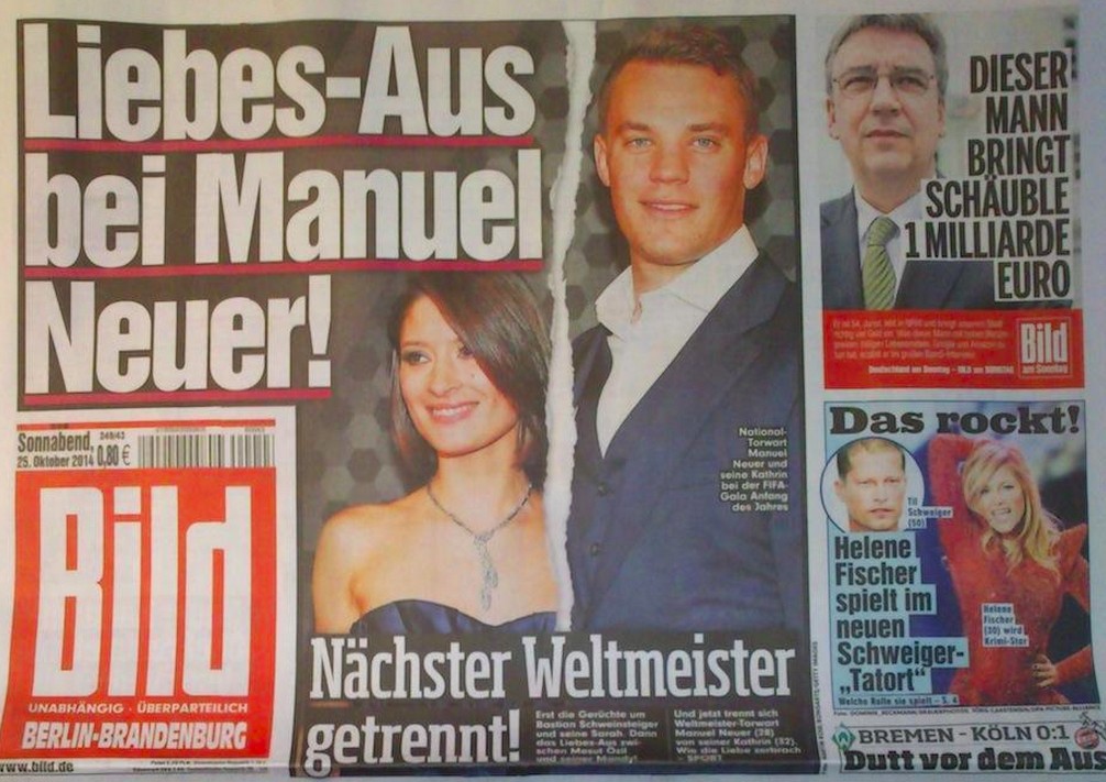 Manuel Neuer and former WAG Kathrin Gilch (Bild break-up headline)