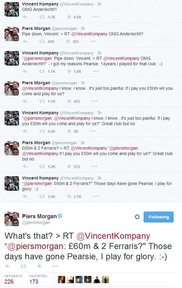 Kompany, Piers Morgan Twitter convo