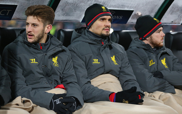 Liverpool subs Adam Lallana Dejan Lovren Alberto Moreno