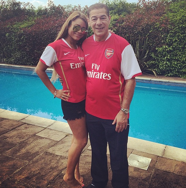 Natalie Polycarpou and her dad in Arsenal shirts