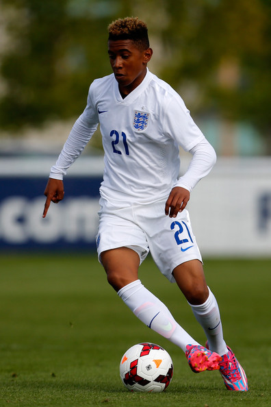 Arsenal's Reiss Nelson cutting inside onto his right foot during England youth match