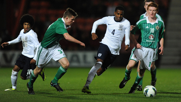 Man City's Sadou Diallo in Victory Shield action for England against Northern Ireland