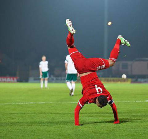 West Brom's Tyler Roberts celebrates scoring for Wales