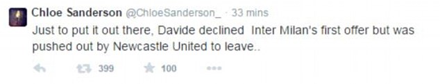 Chloe Sanderson tweet