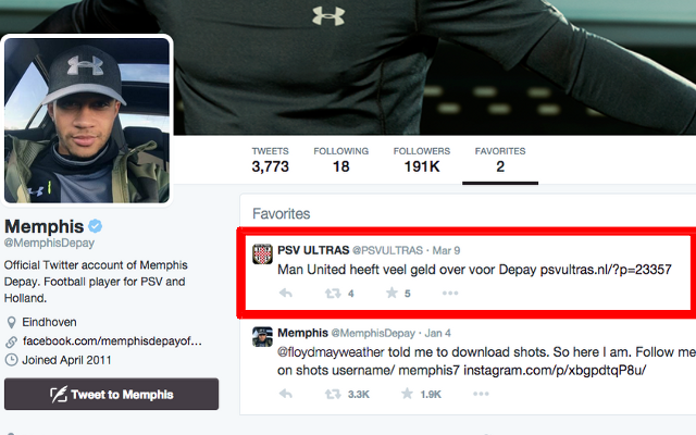 Memphis Depay PSV Eindhoven favourite tweets