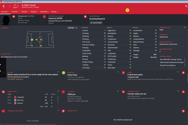 kolo toure football manager 16 stats