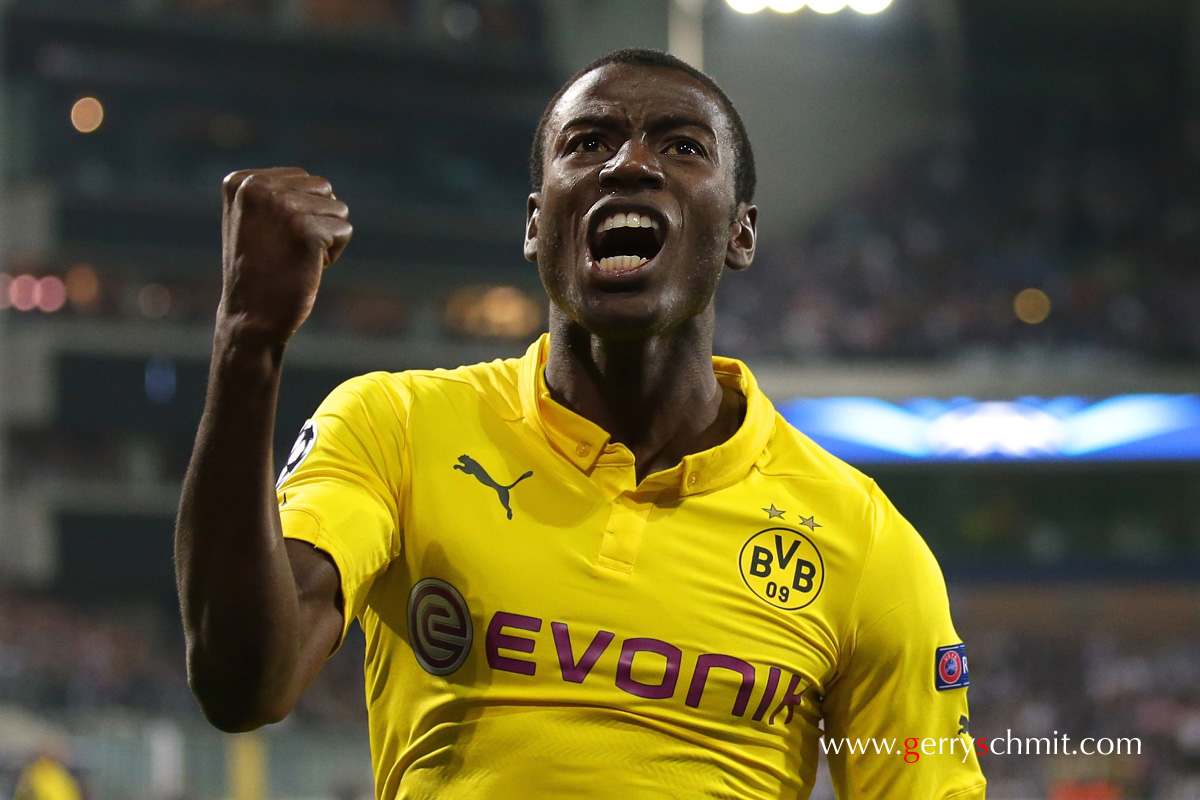 01.10.2014, xgsx, Fussball Champions League, RSC Anderlecht - Borussia Dortmund, v.l. Adrian Ramos (Borussia Dortmund (BVB) - #20) bejubelt sein Tor zum 0-2 Foto: Huebner/Schmit