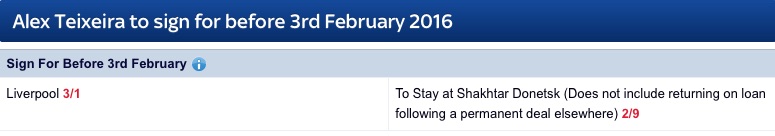 Alex Teixeira SkyBet odds