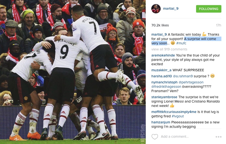 Anthony Martial Instagram tease