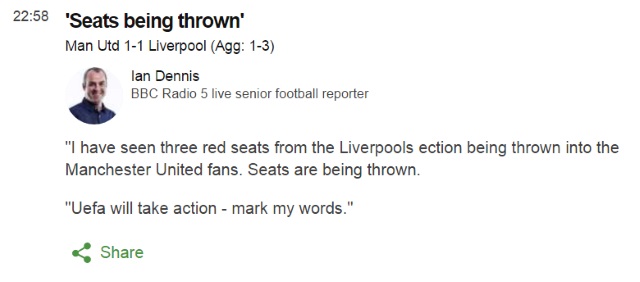 Man United Liverpool fan violence Ian Dennis