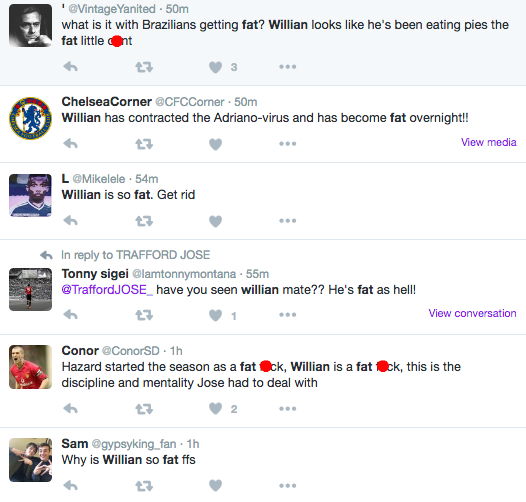 Willian fat-shamed