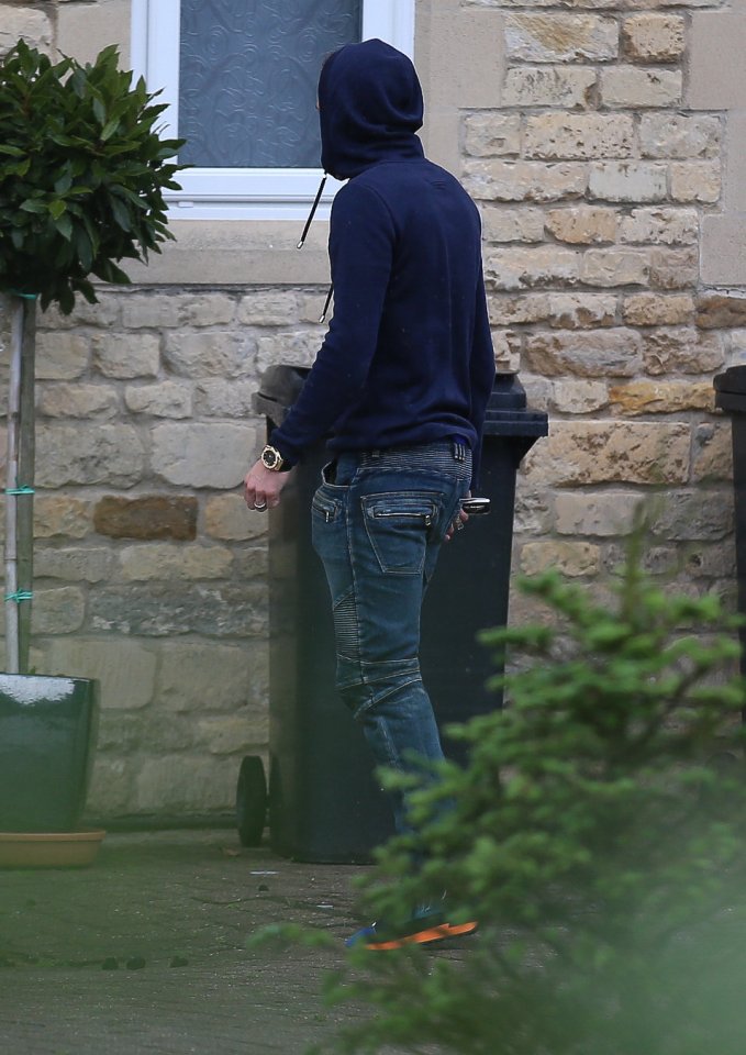 **SUN** Jamie Vardy arrives back at his Leicestershire home today June 29 2016. Hood up and keeping a low profile, Vardy has returned home from France after being knocked out of the Euros this week.