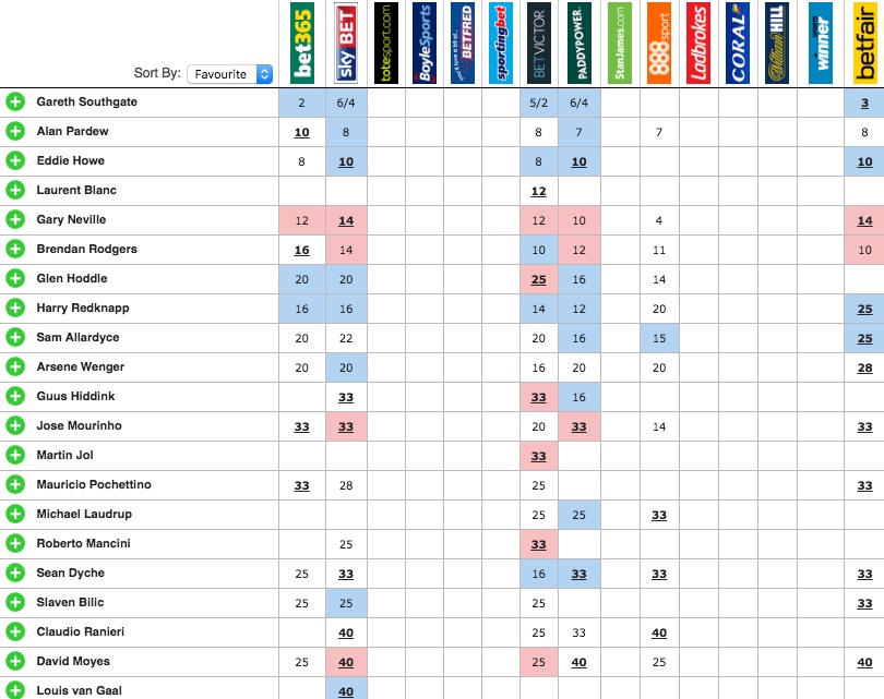 Next England manager odds