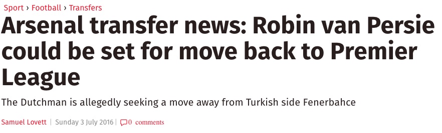 Robin van Persie Arsenal transfer balls via The Independent