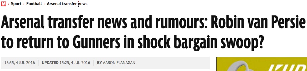 The Mirror headline on RVP to Arsenal is stupid