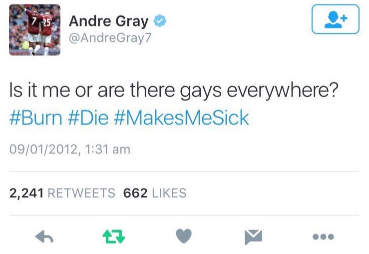 Andre Gray homophobic tweet