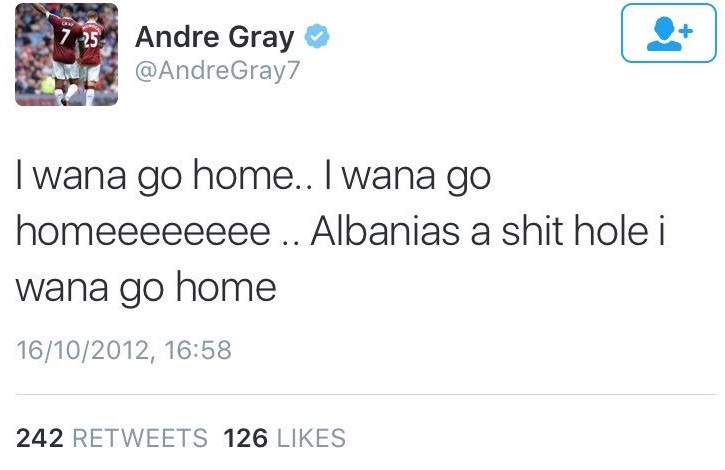 Andre Gray tweet on Albania