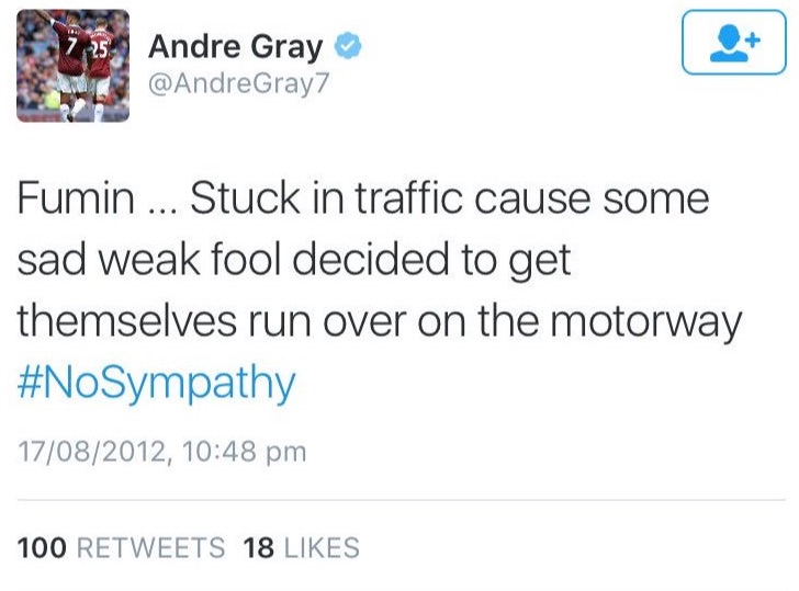 Andre Gray tweet on suicide