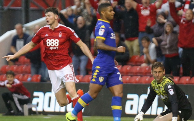 Oliver Burke celebrates scoring for Nottingham Forest vs Leeds United
