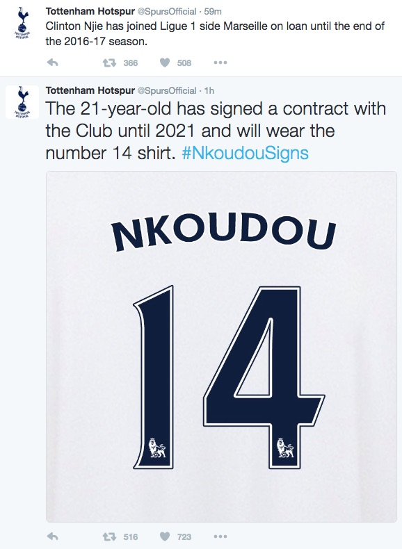 Spurs tweet about Nkoudou squad number