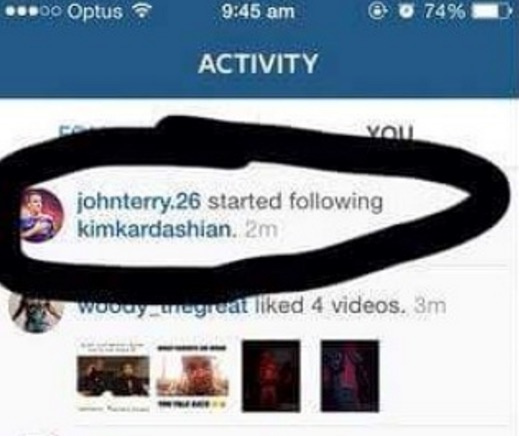 John Terry spies on Kim Kardashian on Instagram