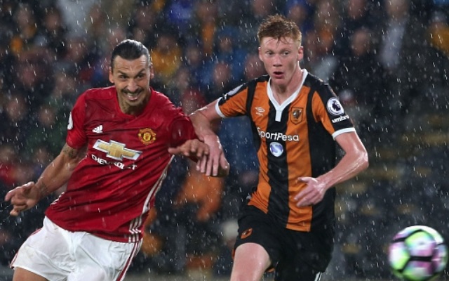Sam Clucas rubs hands with Zlatan Ibrahimovic