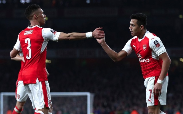 Kieran Gibbs and Alexis Sanchez during Arsenal v Lincoln