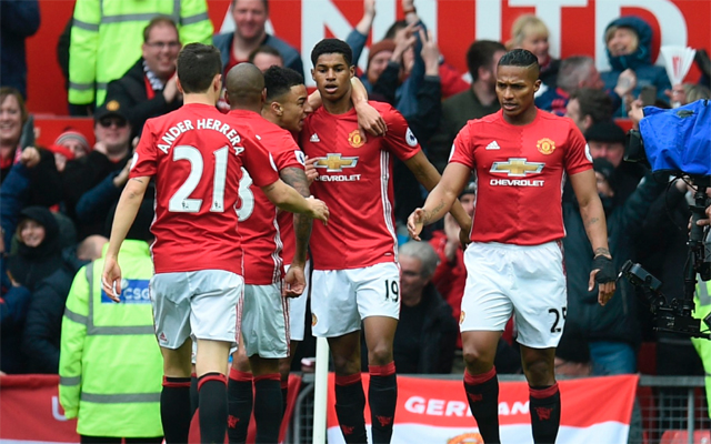 Man United players celebrate a goal
