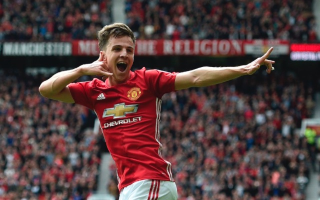 Josh Harrop celebrates debut Man United goal