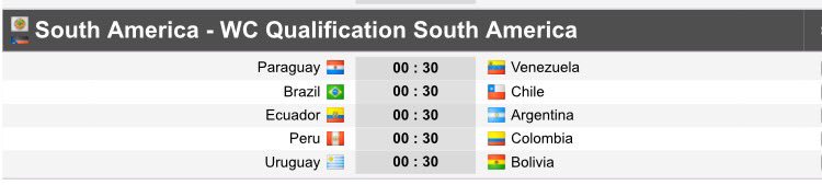 south american fixtures
