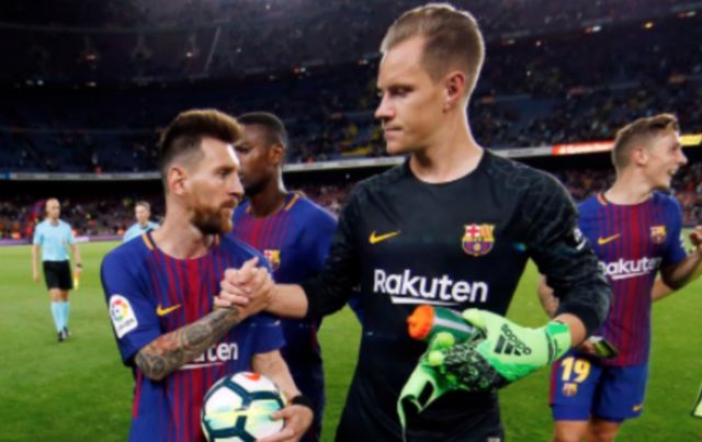 Lionel Messi and Marc-Andre Ter Stegen Barcelona