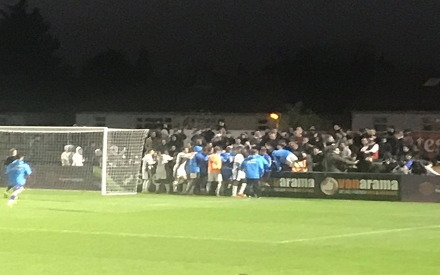 Ebbsfleet players fight Boreham Wood fans