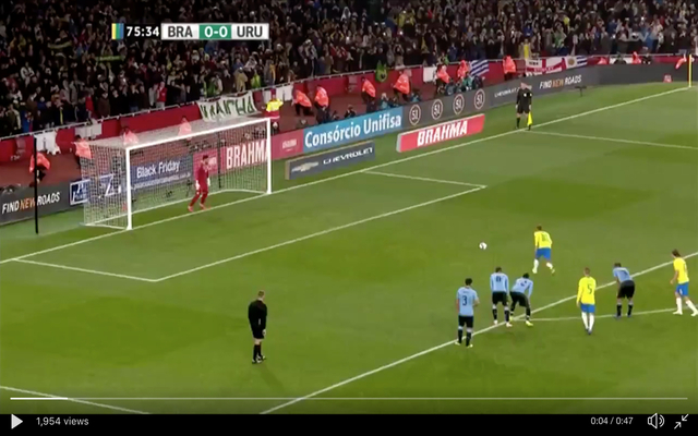 Neymar scores penalty for Brazil against Uruguay at Emirates