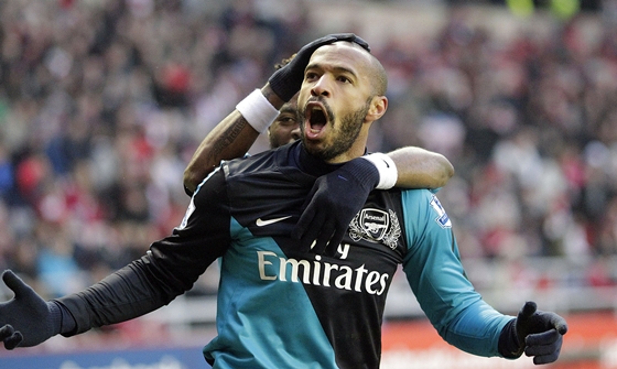 Thierry Henry celebrates his 228th and final goal for Arsenal