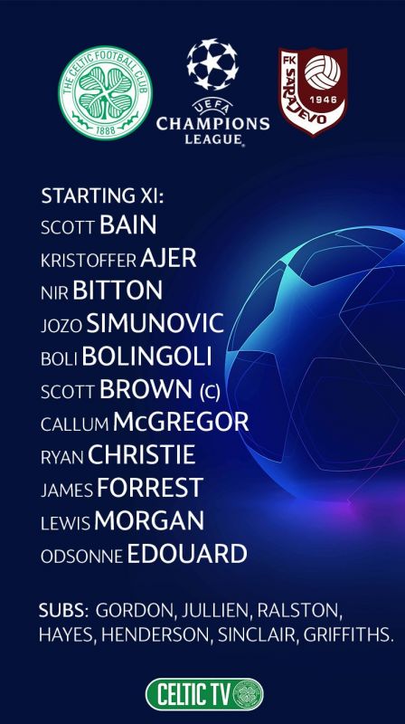 Celtic's line up at home to FK Sarajevo in tonight's Champions League Qualifier