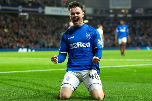 Glenn Middleton celebrates scoring for Rangers