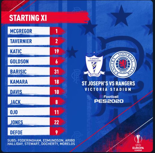 rangers line up vs St Joseph's
