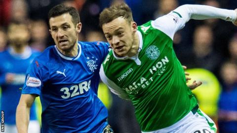 Brandon Barker in action for Hibs against Rangers