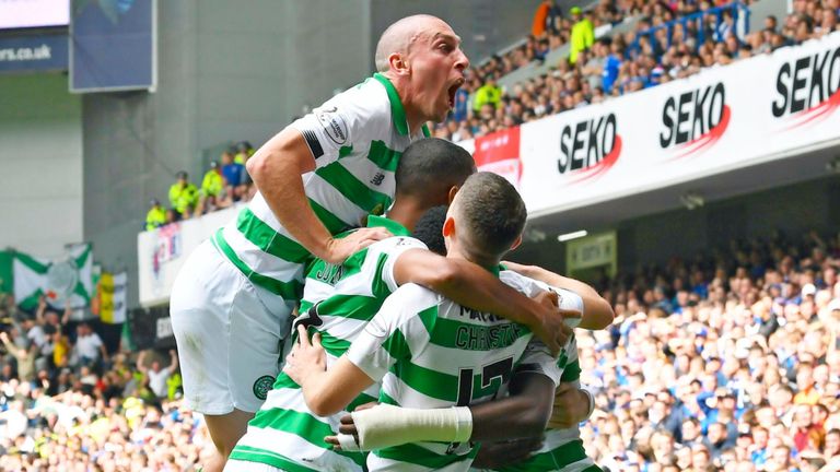 Celtic Celebrate during last week's 2-0 victory over Rangers