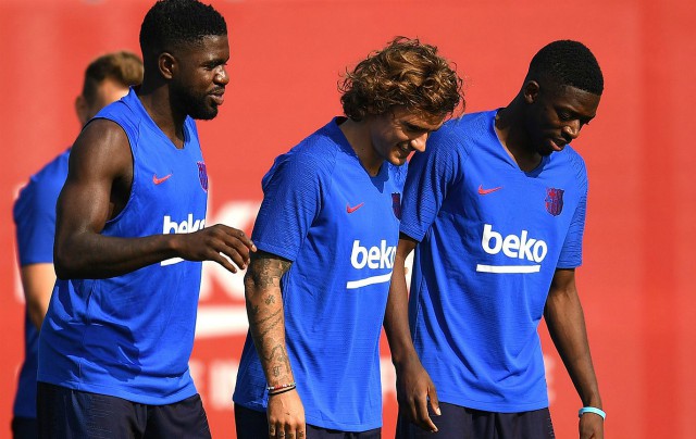 umtiti griezmann dembele barcelona training