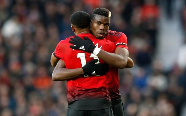 Martial hugs Pogba for Man United