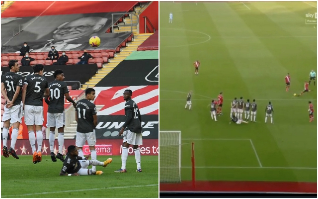 (Photos) Fred slid down low in the wall for Ward-Prowse free-kick