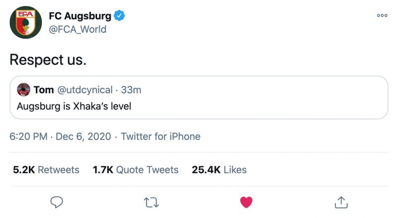 Augsburg troll Xhaka after Spurs defeat