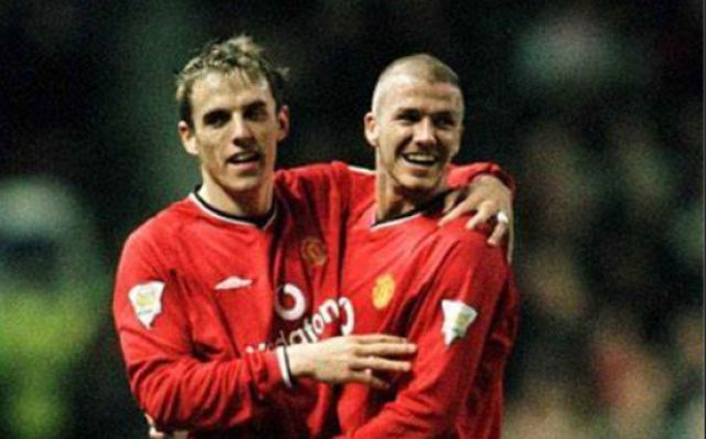David Beckham and Phil Neville Man United