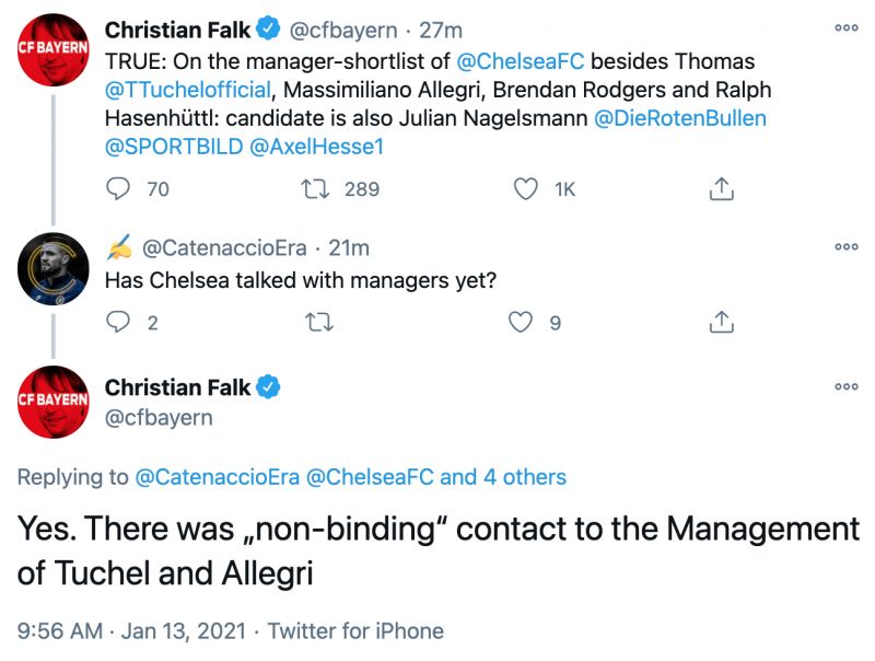 Falk on Chelsea contacting Allegri and Tuchel